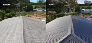 an aerial view of a house roof after re roofing work has been undertaken