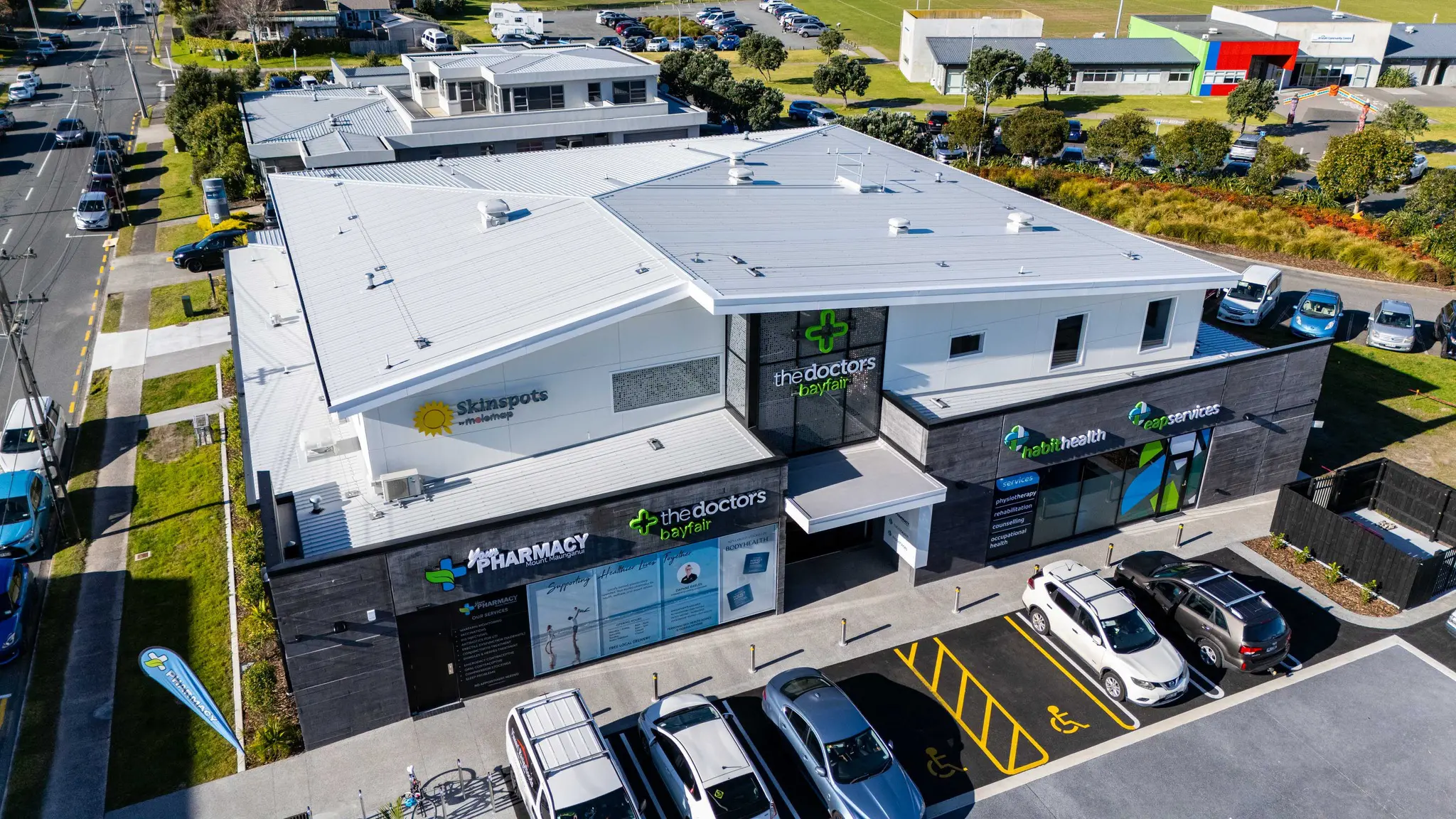 Metal cladding on a commercial offices building.